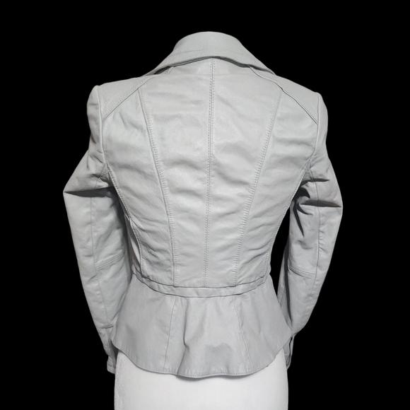White House Black Market Gray Leather Moto Jacket with Zipper Diamond Detail - Picture 2 of 16